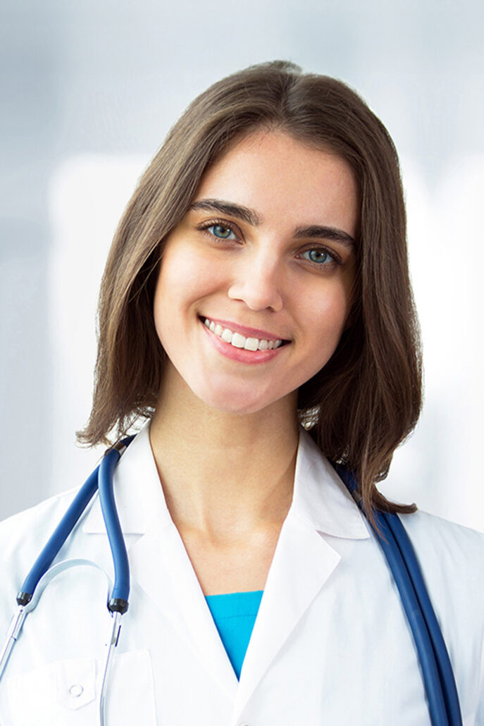 Das Foto zeigt das Profil einer jungen Ärztin